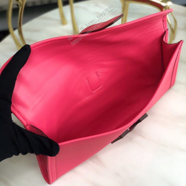 Hermes女包 愛馬仕手包Jige 原版密蠟線 Hermes手拿包 玫紅  am1838